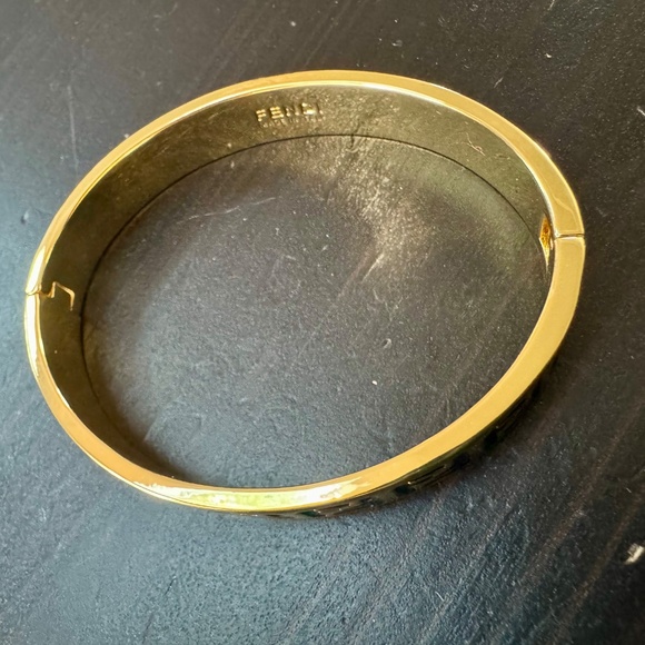 Fendi FF Forever Gold-Tone Black Enamel M Bangle - Picture 4 of 12